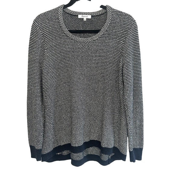 Madewell Sweaters - Madewell Size L Women's Pullover Striped Black White Textured Knit Long Sleeve